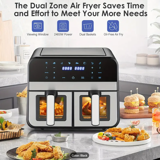 Dual Chamber Hot Air Fryer with 9 Programmable Modes