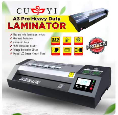 CUYI A4 / A3 Size Laminator HOT / COLD / REVERSE Function 220V Heavy Duty Laminating Machine